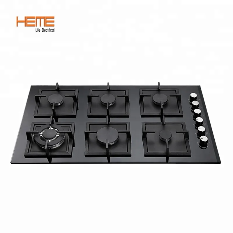 Home Appliances 90cm Tempered Glass Top Gas Hob 6 burner Natural Gas Cooktop (PGR9061G-BCB)