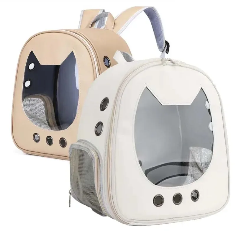 Pet Supplies Cat Carrier Bag PU Portable Travel Outdoor Backpack for Cat Small Dogs Transparent Breathable Carrying Shoulder Bag