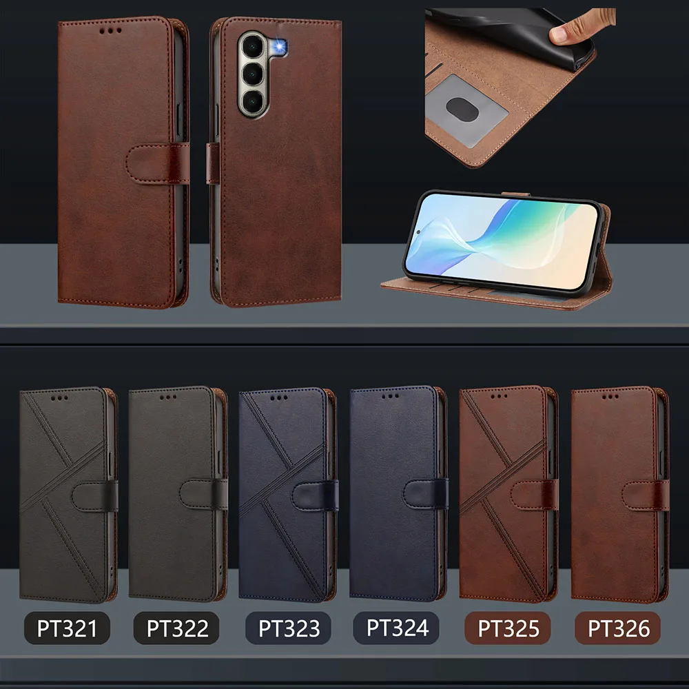 Leather Wallet Case with Flip Card Slots and Kickstand Back Cover