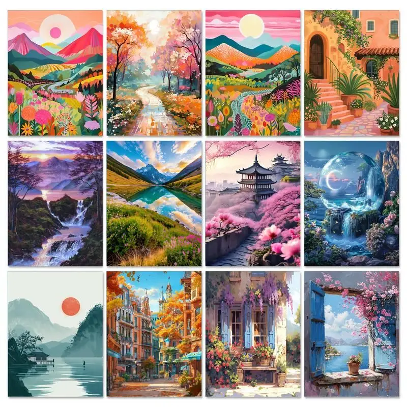 

GATYZTORY Painting By Numbers Hand Drawn Landscape Adult Oil Kit DIY Acrylic Paint Canva Artwork Art Unique Gift Home Decorate