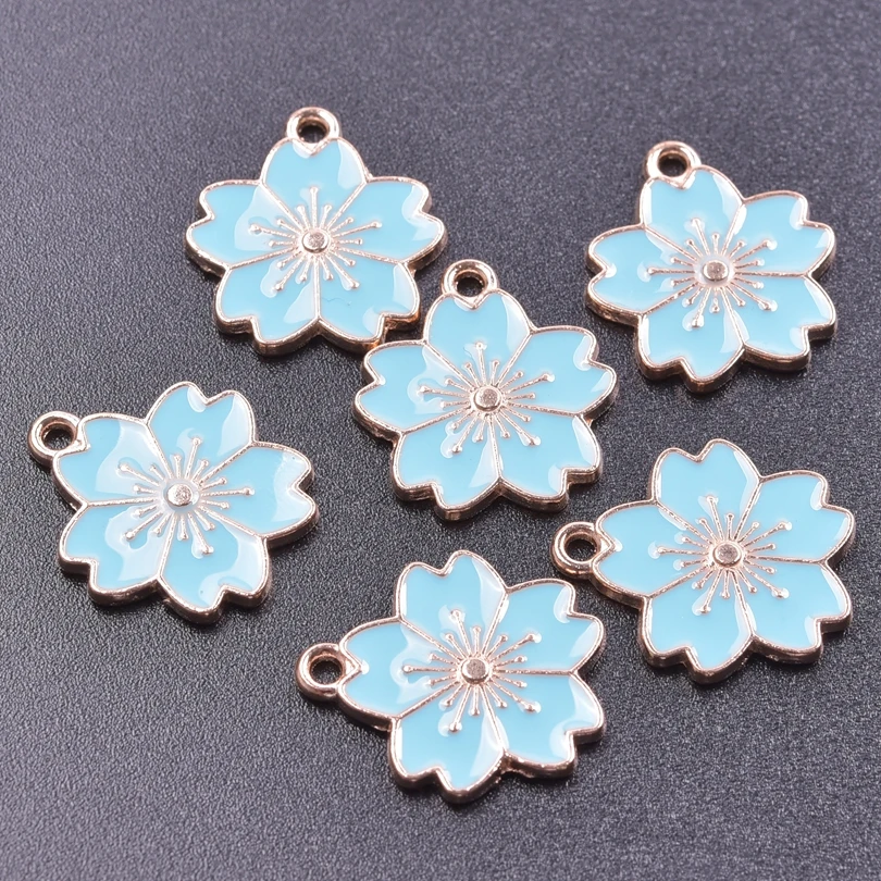 20 Pcs Alloy Oil Drops Flowers Sakura Pendants Blue Kawaii Cute Charms For  Jewelry Making Supplies Necklace Bracelet For Women - AliExpress