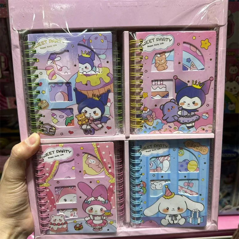 

24pcs/Box Sanrio My Melody Kuromi Cinnamoroll Hollow Coil Notebook Kawaii Cartoon Student Coil Booklet Children School Supplies