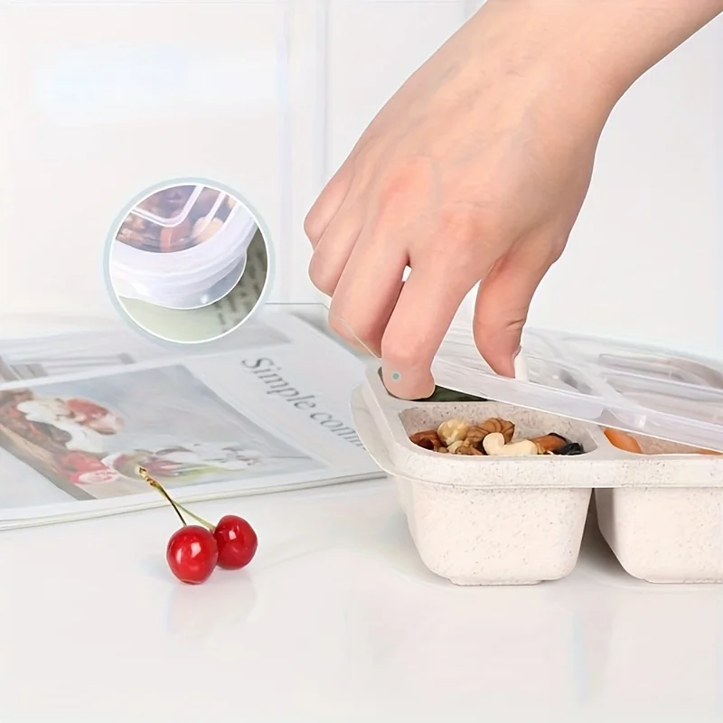 Set of 3 Reusable 4-Compartment Bento Snack Containers with Lids - Durable, BPA-Free Lunch Boxes for School, Work, and Travel