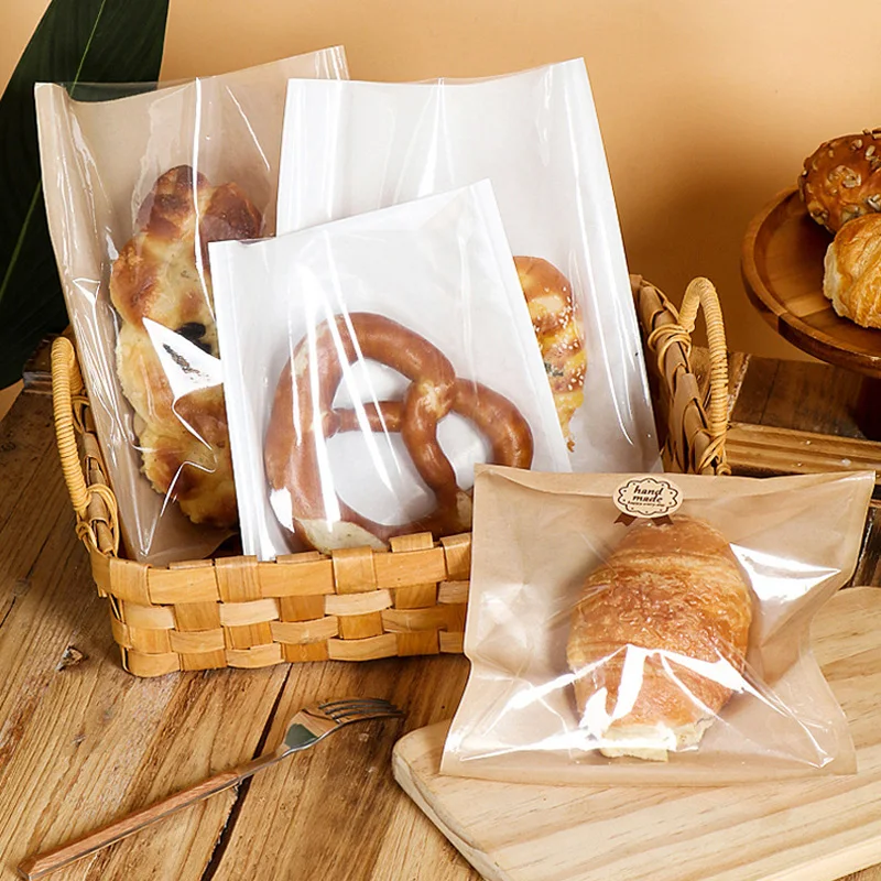 1000 Teile/los Heißversiegelbare Bäckerei Taschen mit Fenster Fettdichte Papier Gebäck Leckerli Taschen für Brot Sandwich Gebackene Waren Geschenk Geben – Detail 7