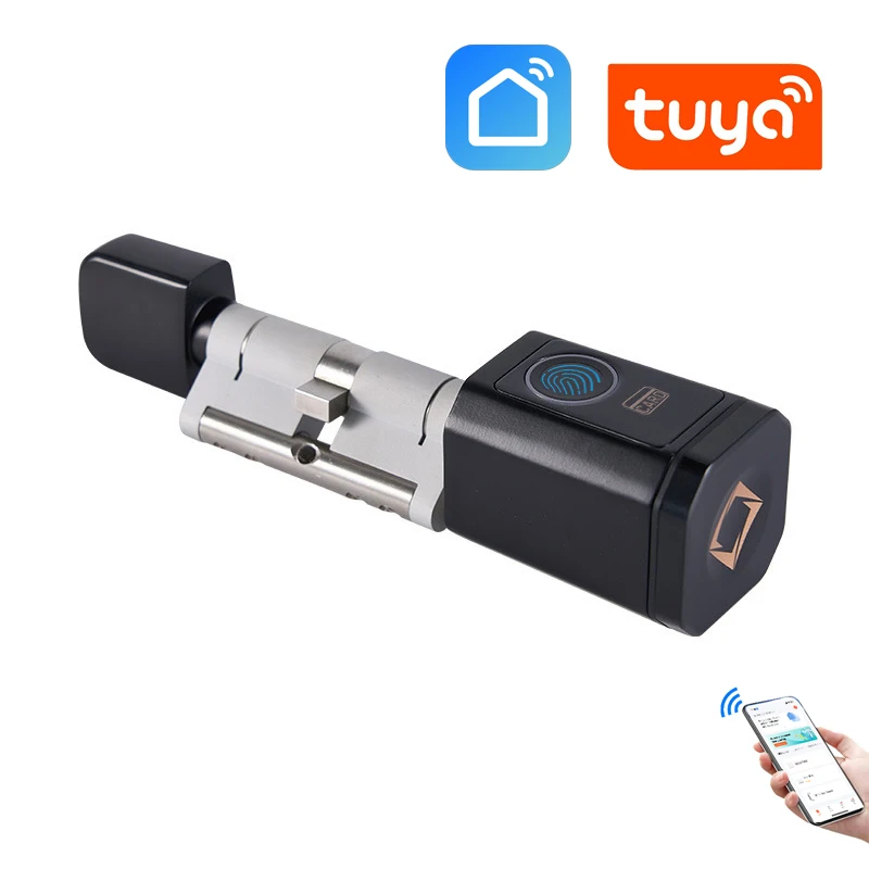 Tuya SmartLife APP Smart Fingerprint RFID Card EU Cylinder Lock Indoor Wooden Metal Door