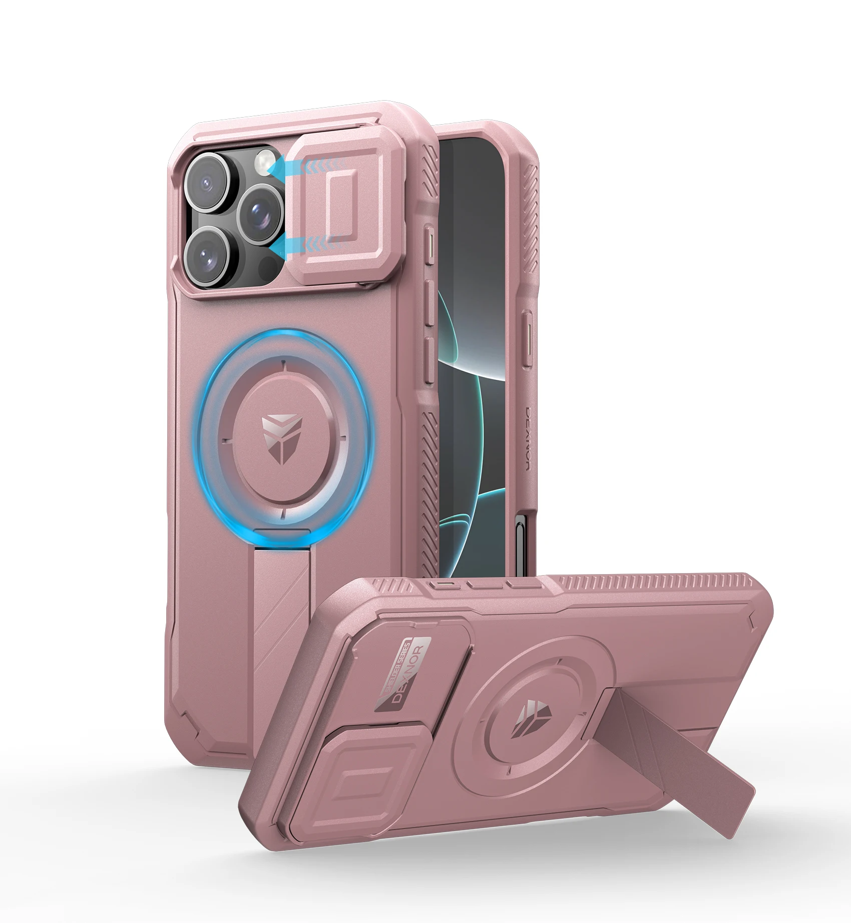 Rugged Shockproof Phone Case with Slide Camera Cover & Adjustable Kickstand