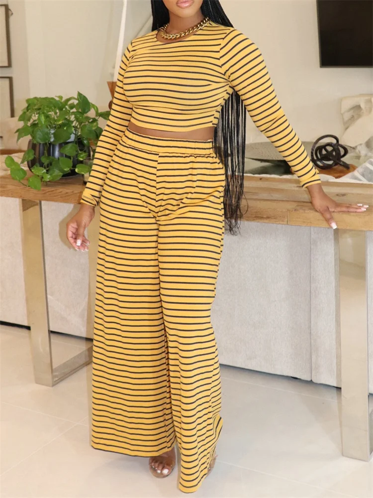 Wmstar Two Piece Set Women Pants Sets Casual Crop Top Loose Stretch Long Sleeve Summer Clothes New Style Wholesale Dropshipping