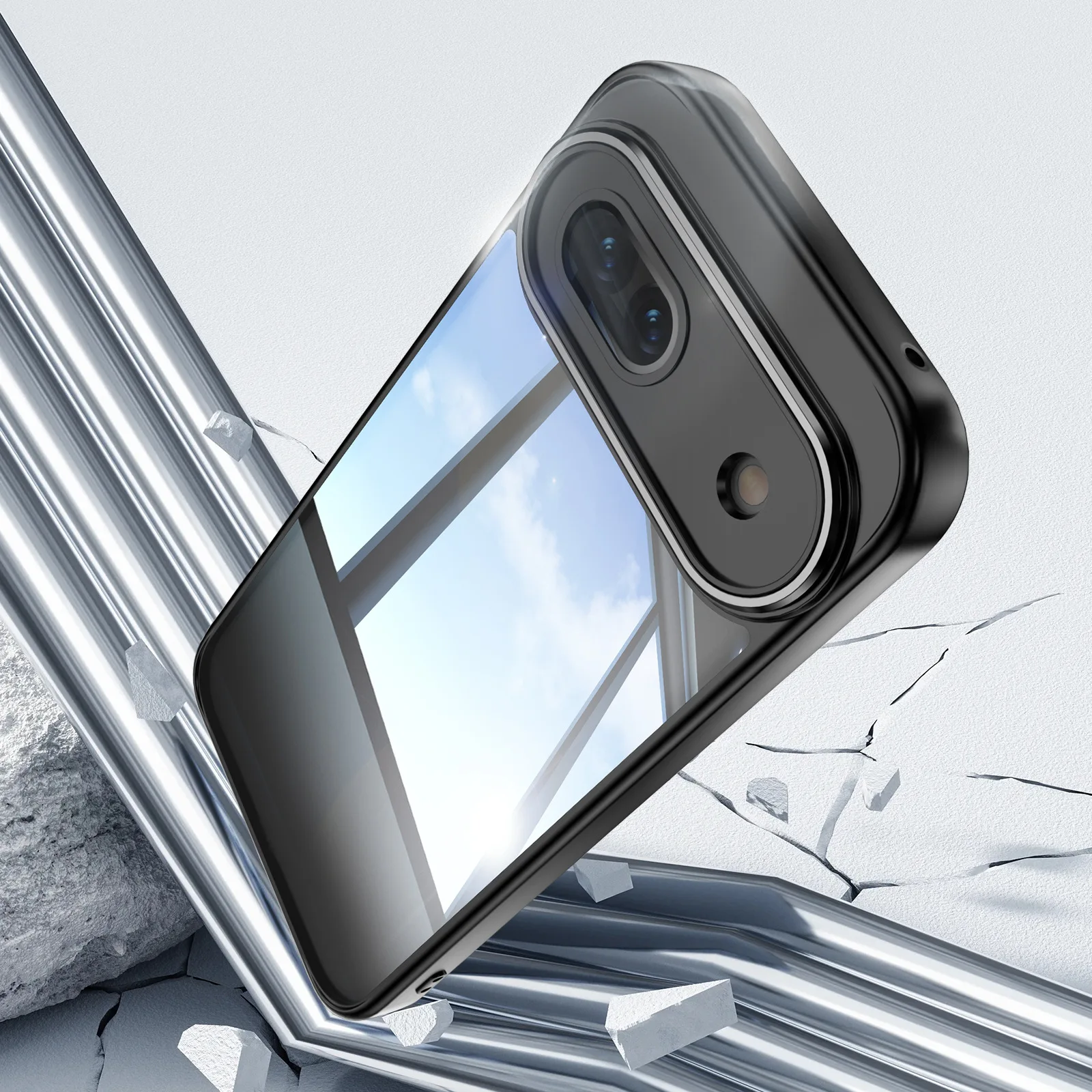 Transparent Protective Back Plate with Stylish Metal Lens - Full Cover Phone Case