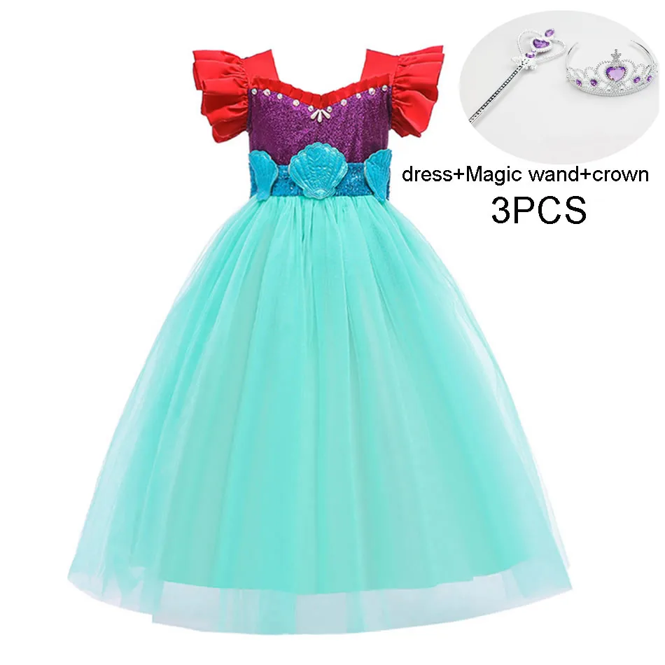 

Teen Girls Fashion Sleeping Beauty Cosplay Dresses Kids Sequin Scallop Flared Sleeves Party Prom Gown Bow Knot Puffy Prom Gown