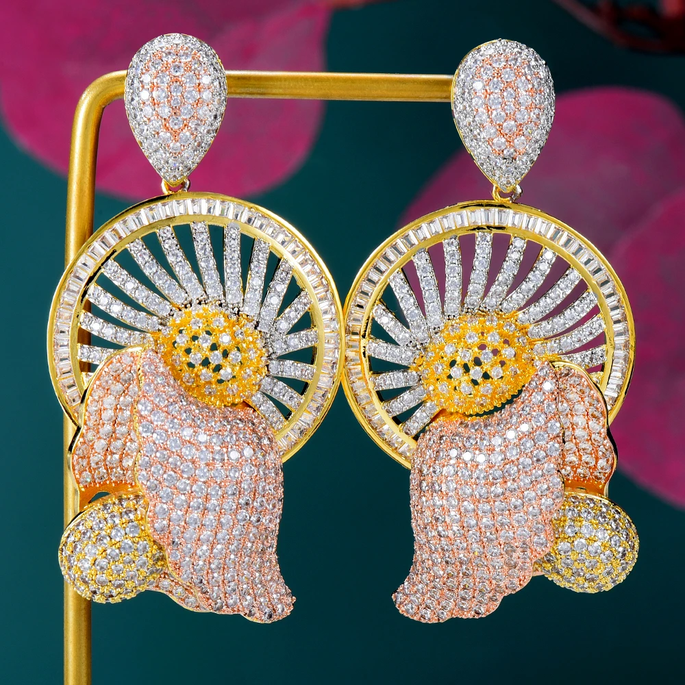 

Siscathy Luxury Full Micro Cubic Zirconia Drop Earrings For Women Fashion Bride Performance Banquet Idian Arabic Dubai Jewelry