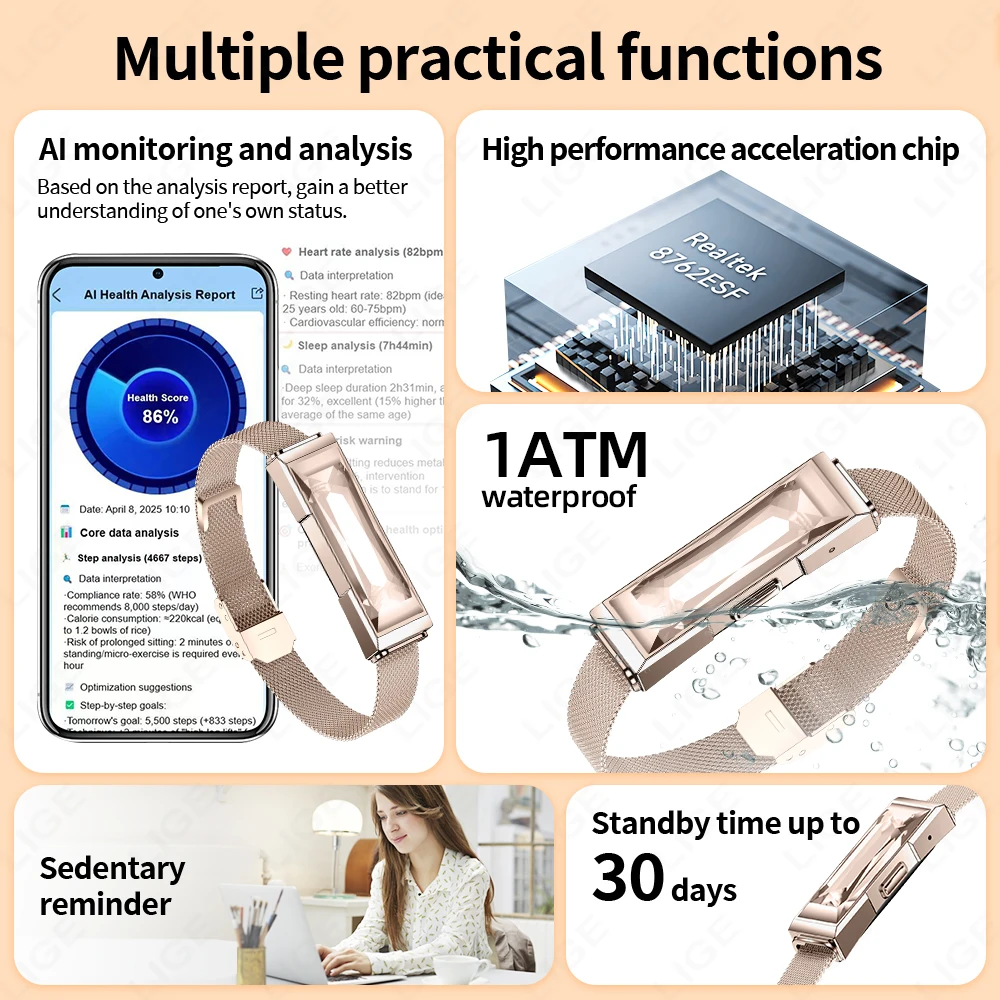 LIGE Smart Bracelet Men Women Waterproof Fitness Activity Tracker Heart Rate Sleep Monitor Pedometer Smart Watch For Android iOS