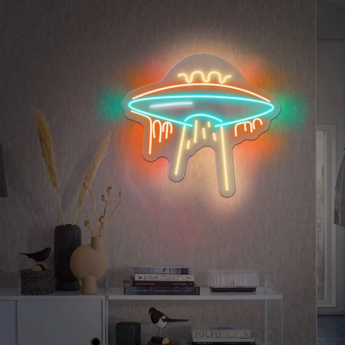

UFO Neon Sign Custom LED Lights Flying Saucer Bedroom Wall Decor Night Light Creative Home Bedroom Lamp Birthday Gift for Teen