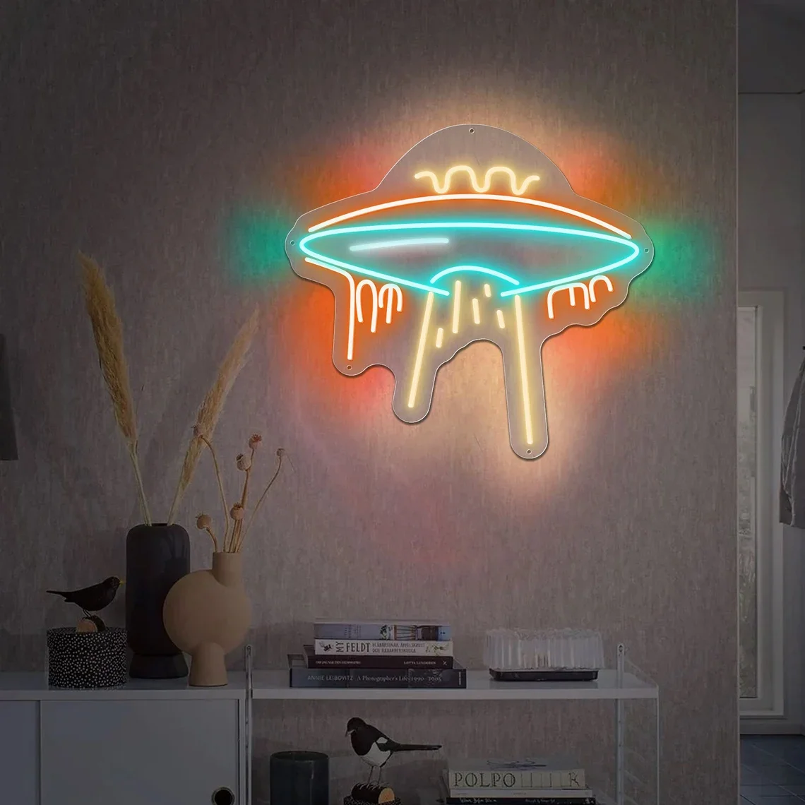 UFO Neon Sign Flying Saucer Bedroom Wall Decor Creative Home Bedroom Decor Birthday Gift for Teen