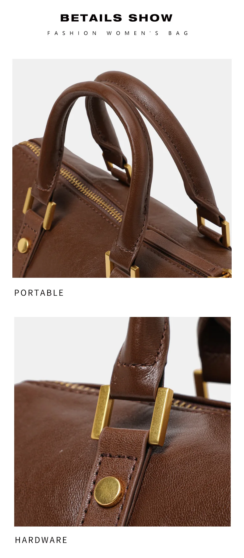 European and American retro leather portable Boston women's bag vegetable tanned cowhide messenger pillow bag classic versatile 6