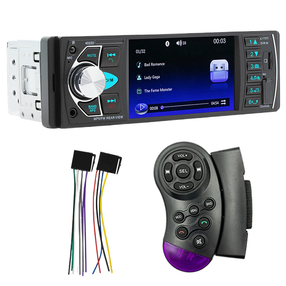 자동차 라디오 지지대 후방 카메라, 블루투스 호환 MP5 플레이어, 원격 오디오, USB AUX FM, 4.1 인치 스크린, 1 Din