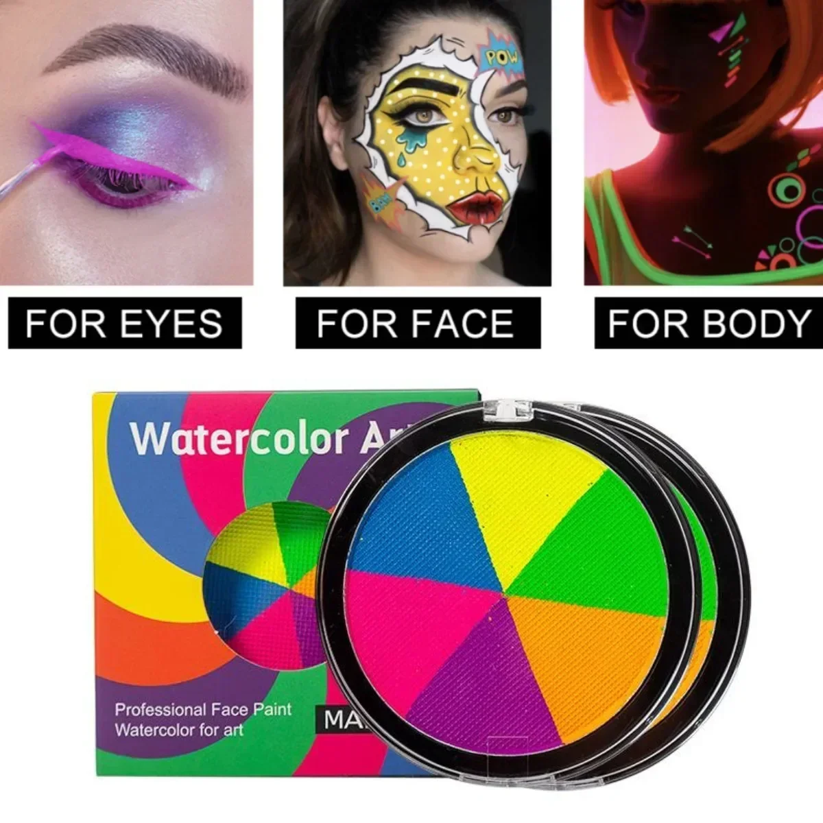 Body face Paint kit Fluorescent Party Halloween eye make up party kids face shied UV Glow Paint kit cosplay makeup