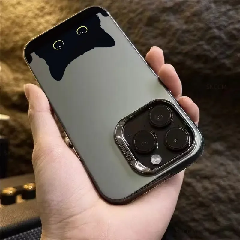 Cute Black Cat Pattern Shockproof Matte Phone Case with Plating Design
