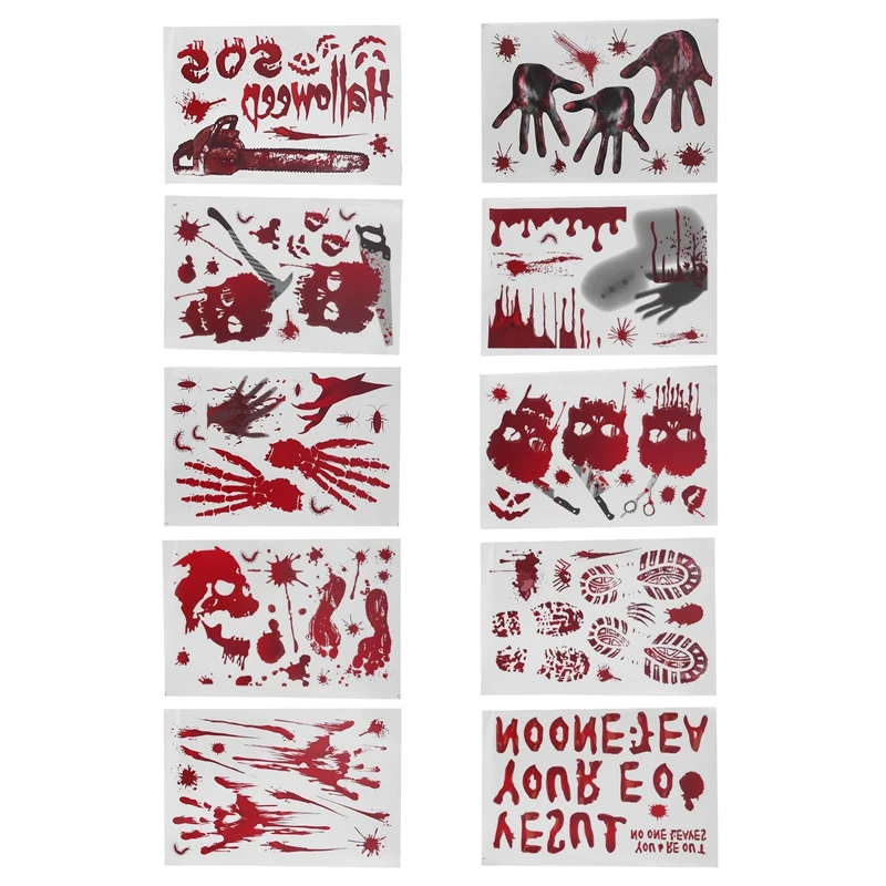New 10 Models Bloody Halloween Decorations Window Stickers Horror Decals Bloody Handprint For Halloween Party Decorations