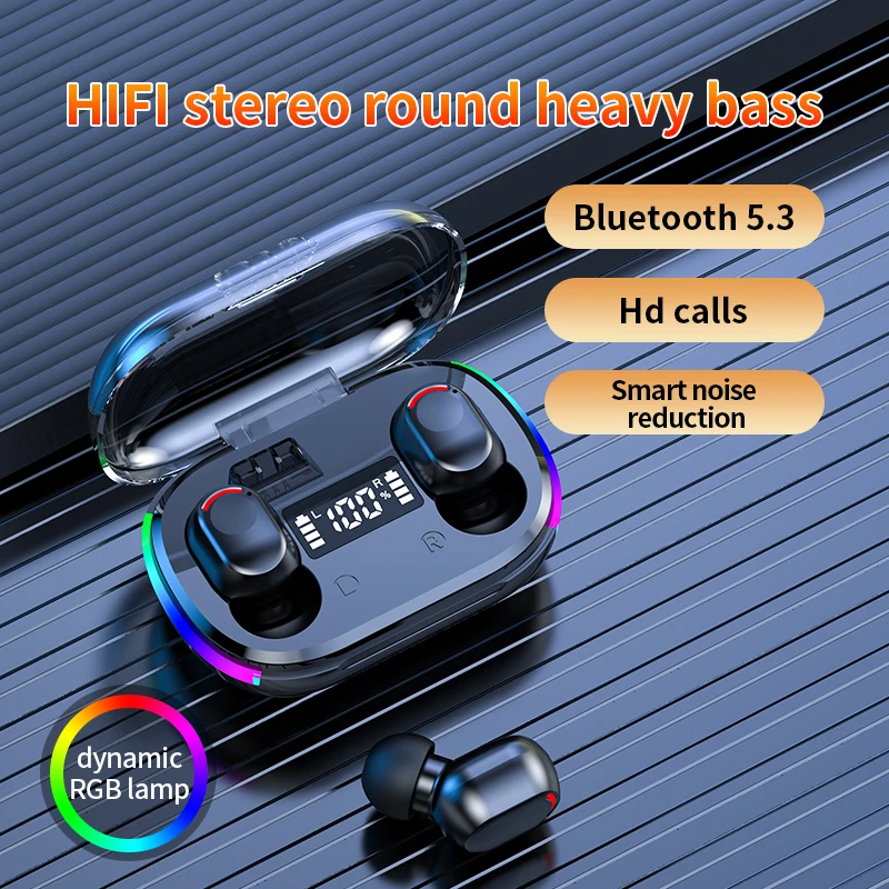 Mini TWS Bluetooth 5.3 Słuchawki bezprzewodowe Słuchawki sportowe 9D Hifi Dźwięk Wyświetlacz LED Słuchawki douszne z mikrofonem Lampa RGB Słuchawki do gier_voghion.com