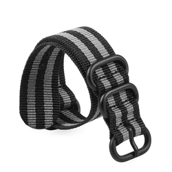Elegant Black Nylon Woven Watch Strap with Fine Steel Buckle - 22mm (Black Grey)