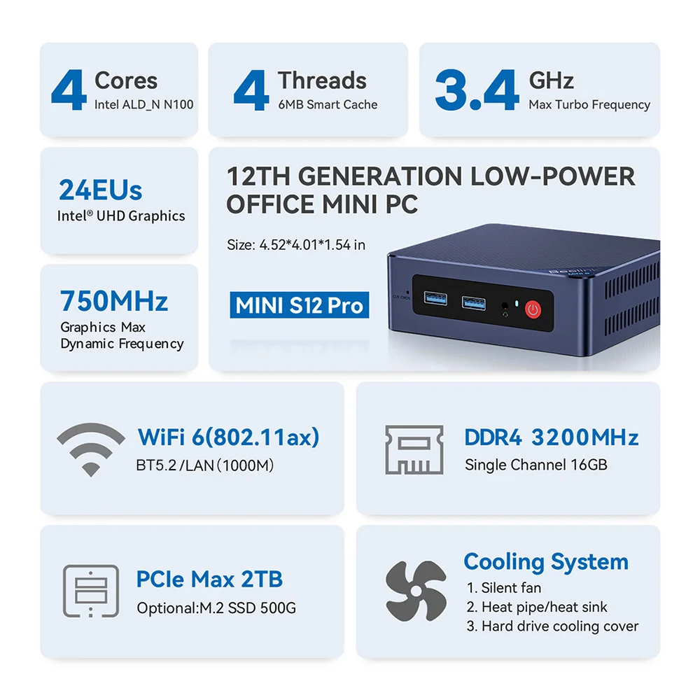 Beelink Mini S12 Pro ミニ PC 第 12 世代インテル Alder Lake-N N100 