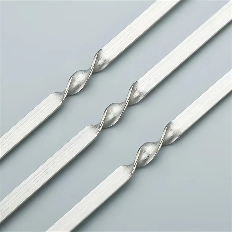 10Pcs Stainless Steel Barbecue Skewer Reusable BBQ Skewers Kebab Iron Stick For Outdoor Camping Picnic Tools Cooking Tools