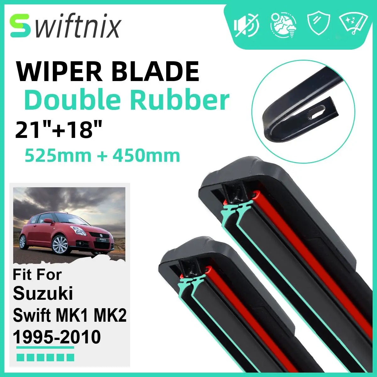 

Двойные резиновые автомобильные щетки стеклоочистителя для Suzuki Swift MK1 MK2 1995-2010, переднее ветровое стекло, резиновые автомобильные аксессуары 2009 2010
