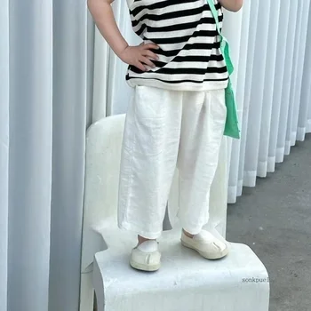 Baby Boy Girl Pant Cotton and Linen Cropped Trousers Child Trousers Long Kid Summer Pant Baby Infant Clothes 1
