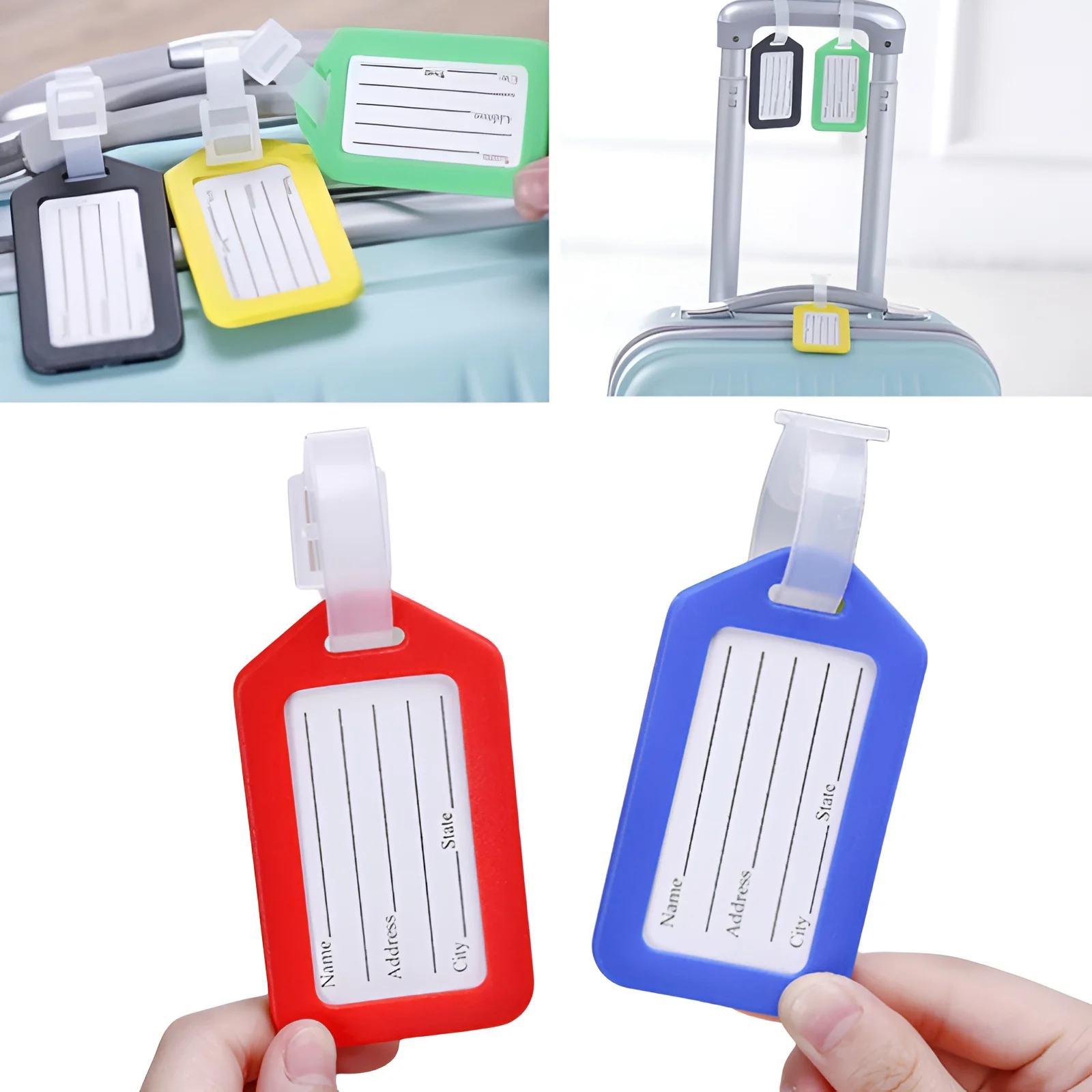 

20pcs Luggage Tags Suitcase Label Bag Travel Accessories Luggage Bag Tag Name Address ID Label Plastic Suitcase Baggage Tags