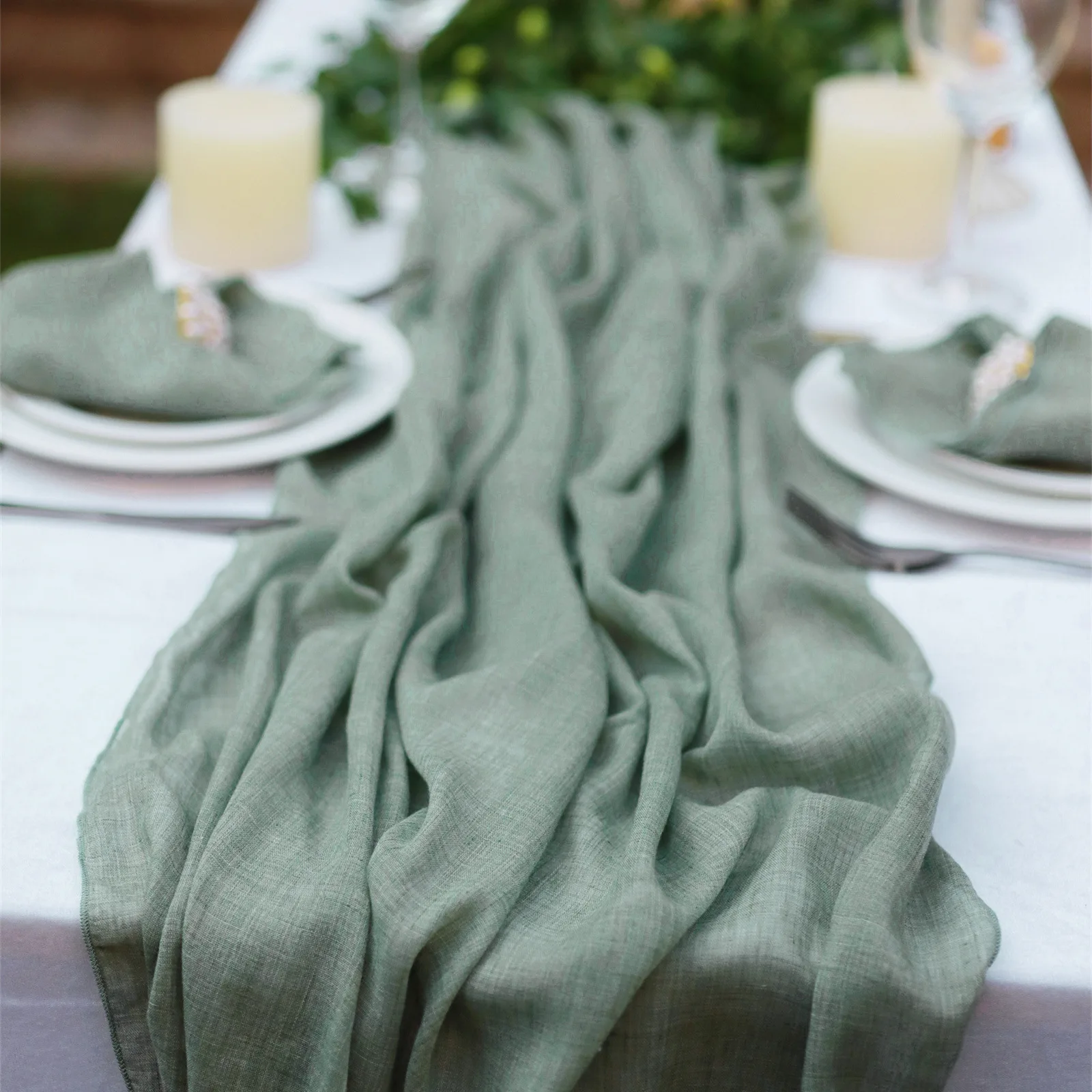 NewestVoileCottonTableRunnerBohemianSolidColorWeddingDining