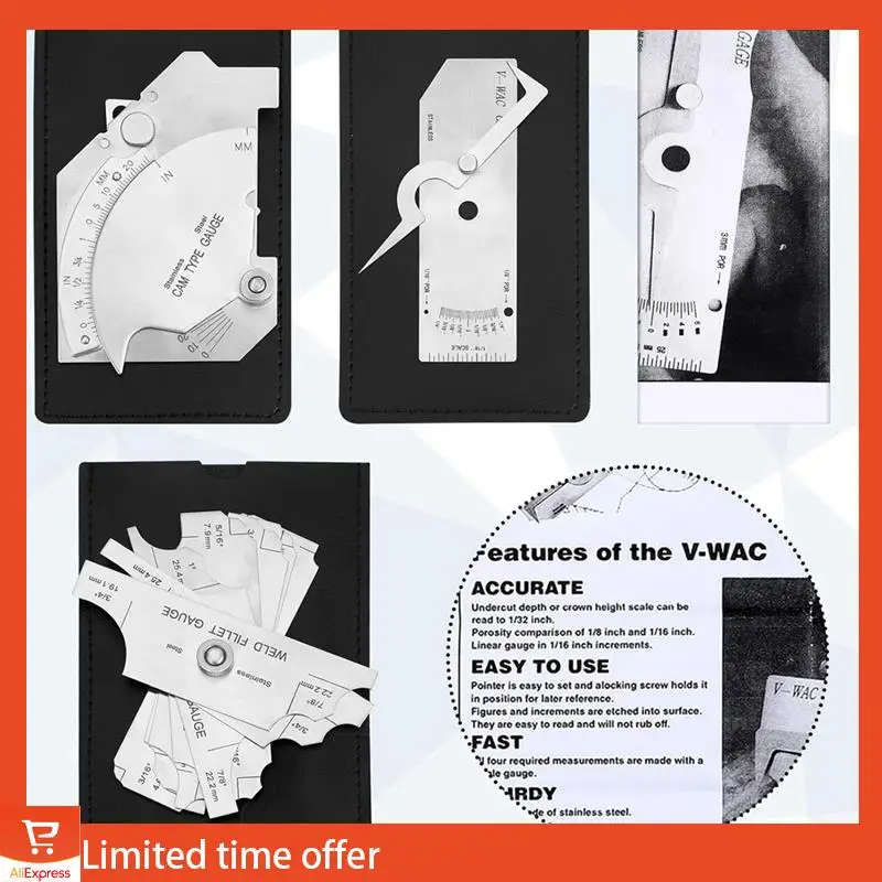신선한 7피스 필렛 용접 게이지 게이지 세트 단일 용접 게이지 스테인레스 스틸 브리지 캠 게이지 키트