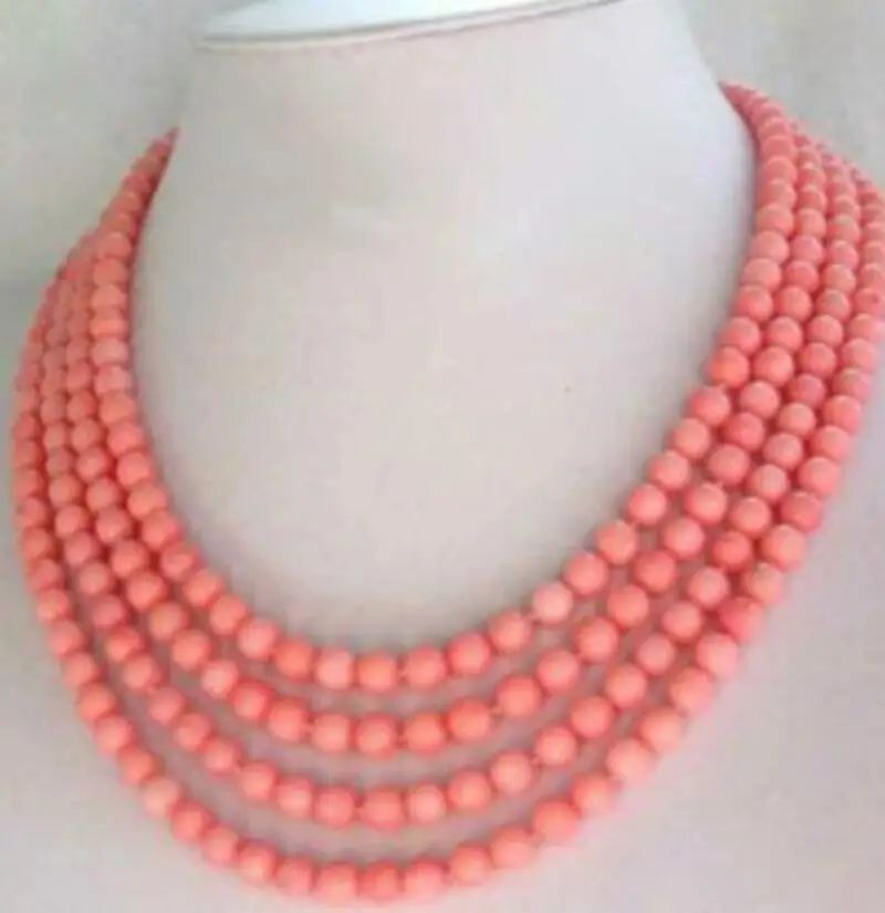 

Fashion jewelry 4 Strands 8mm Pink Coral Necklace