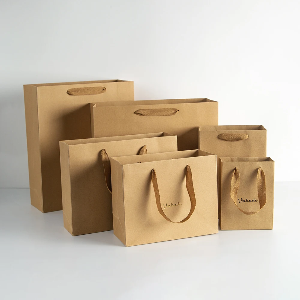 Individuelle Luxus-Einkaufstaschen aus braunem Papier mit Privatlogo, personalisiert, mit Schleifenhenkeln, für Schmuck und Kleidung – Detail 4