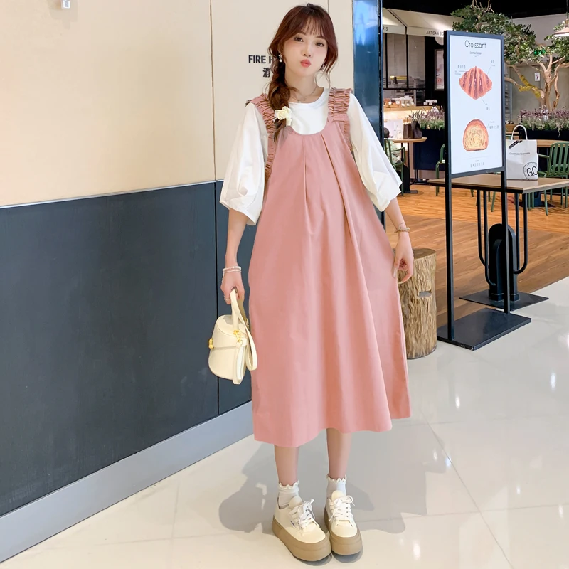 P74049# Maternity Clothes Suspender Loose Elegant Cute Sweet Style Slim Pregnancy 2 Pcs Maternity