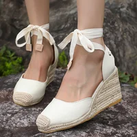 Espadrilles sandales compensées pour femmes été 2025 bout fermé bride à la cheville sandales Slingback femme confort à lacets sandales décontractées 1