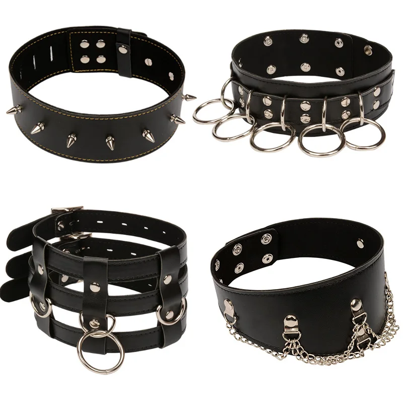 

Goth Punk Collar Chain Pu Leather Bdsm Bondage Collar Spike Rivet Choker Necklaces Fetish Slave Femdom Sex Toys For Couples