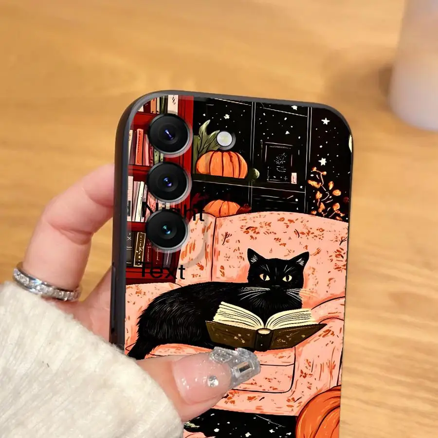 Black Soft Phone Cover Case with Cartoon Cat Design