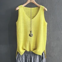 Blusas Mujer De Moda 2024 Blouse femmes été sans manches tricoté Blouse chemise femmes vêtements col en v Blouse haut pour femme chemises C855 4