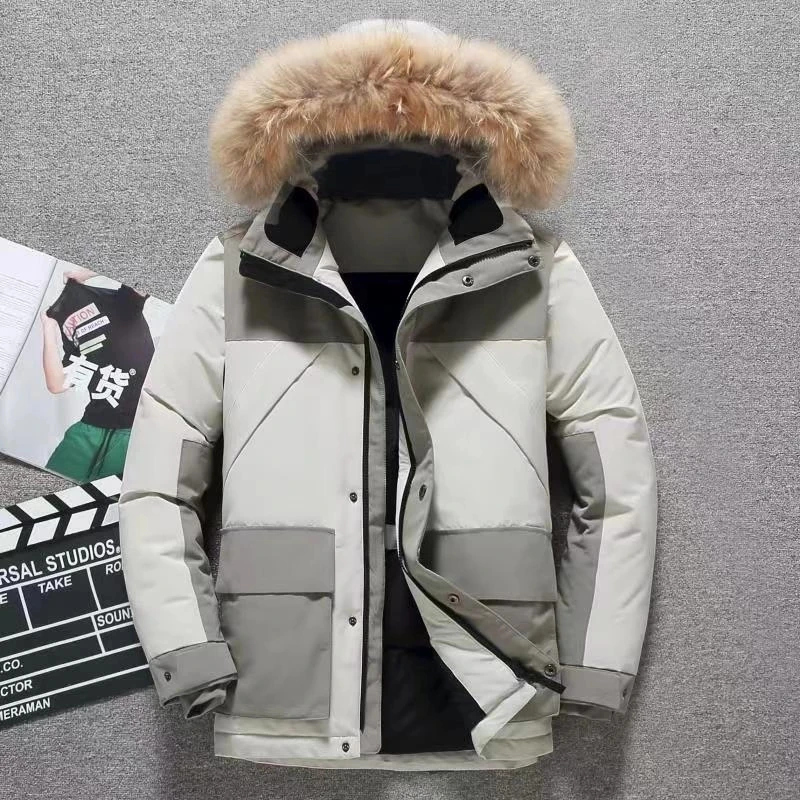 

High Quality New White Duck Down Jacket Men Thick Winter Hat Detached Warm Parka Waterproof Windproof -30 Degrees Mens Jackets