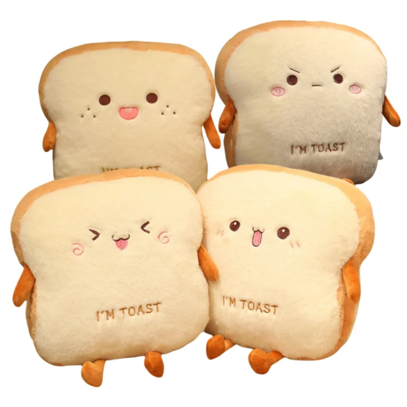 Cute Plush Toast Pillow Cute Bread Stuffed Simulation Food Soft Warm Hand Pillow Cushion Home Decoration Girls Birthday Gift