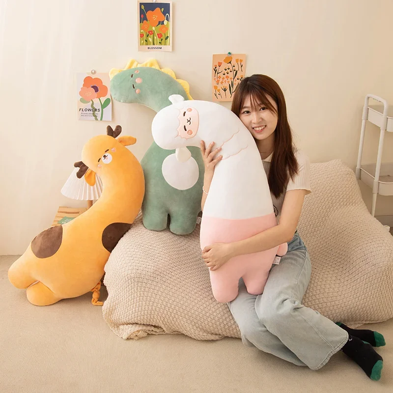 Big Size Long Neck Dino Plush Toys Soft Stuffed Animal Lovely Deer Sheep Plushie Pillow Can Clip Legs Bedside Cushion Room Decor 100cm lovely soft long sanrio pillow plush doll toys cartoon stuffed sleep kawaii kuromi my melody doll cushion kids girls gifts