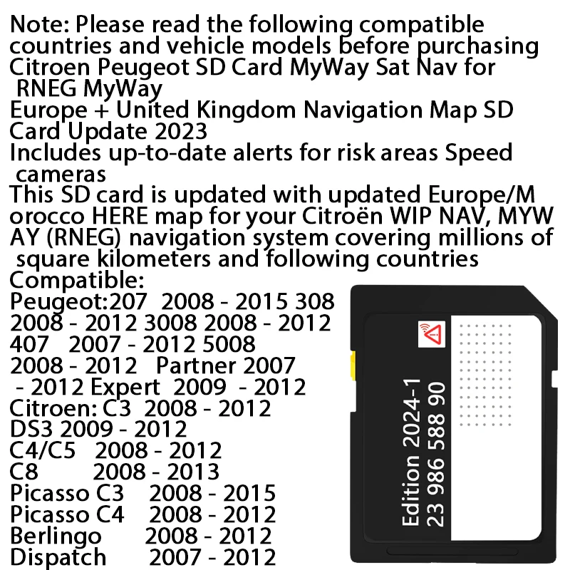 GPS Navigation Map SD Cards for Peugeot RNEG MY WAY C3/C4/C5/C8/207/308/407/5008