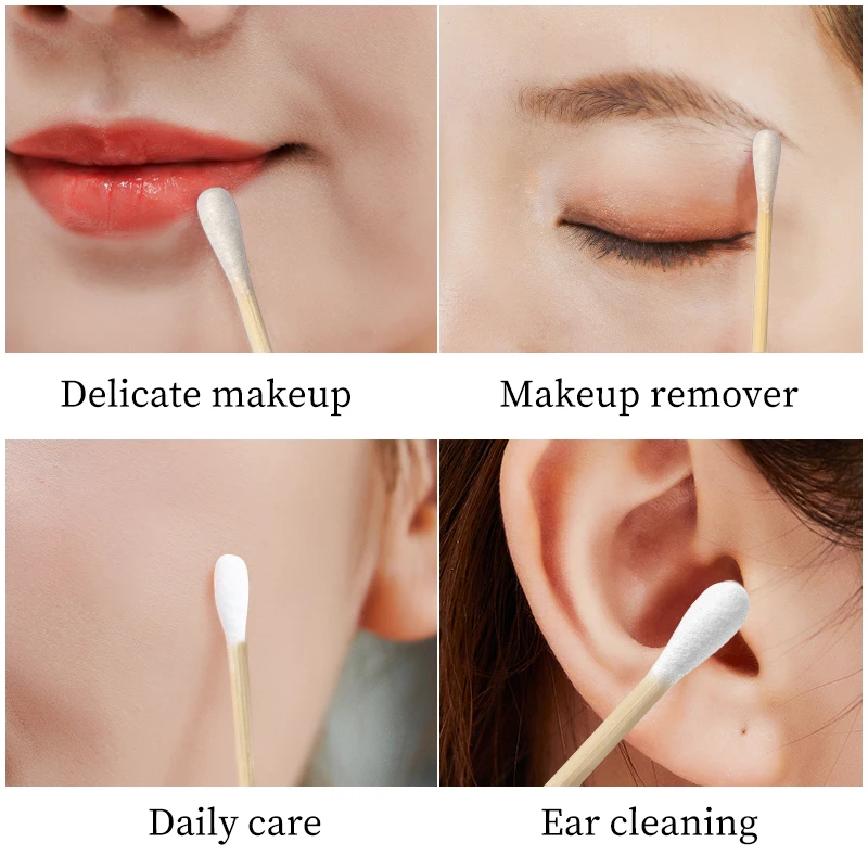 500/1000pcs Double-Headed Wood Cotton Swabs Nose & Ear Cleaning Women's Makeup Tools Lipstick Remover Cotton Tip Sticks