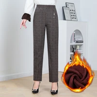 plus Size Autumn/Winter New Lamb Fleece Elastic Waist Solid Stripe Straight Leg Pants Loose Female Straight Pants 8XL - Image 3