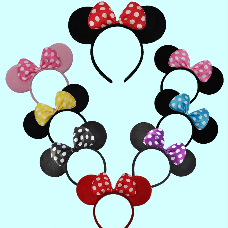 Disney Cute Big Ears Minnie Mouse Headband For Women Cartoon Mickey Hairbands Girls Classic Black Bow Hair Accessories Kids Gift