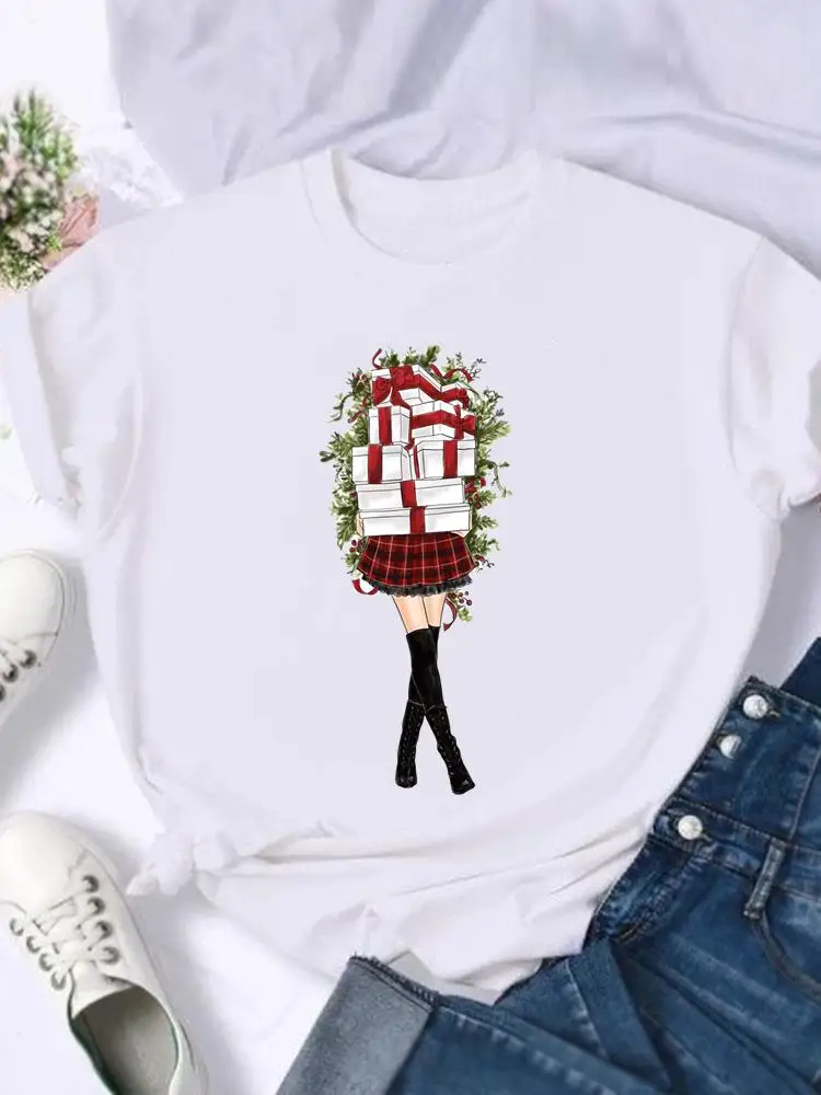 

Новогодние футболки, Счастливого Рождества, Женская Праздничная рубашка, подарок, праздничная одежда для отпуска, модная женская футболка с принтом, футболка с графическим рисунком