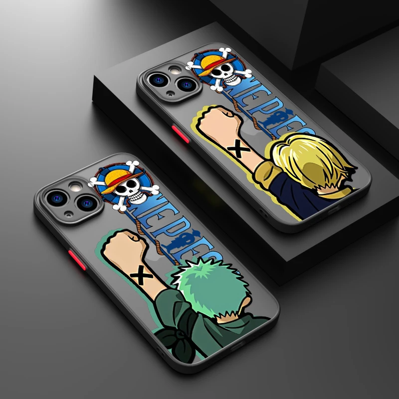 

O-one Pieces Cartoon For iPhone 15 14 13 12 11 Pro Max XS Max X XR 7 8 Plus Frosted Translucent Phone Case