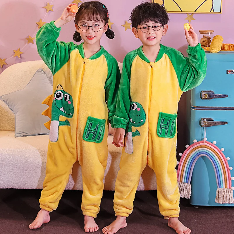 Girls Boys Warm Jumpsuits Children Thicken Flannel Romper Kids Winter Thermal Soft Pajamas Toddler Fleece Homewear Clothing