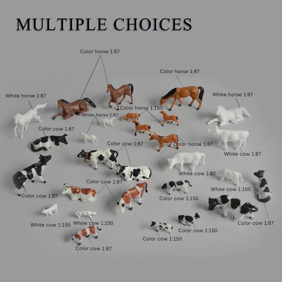 HO/N Scale Model Miniature Horses Cows Farm Animals 1:87 1:150 ABS Plastic Toys For Prairie Scene Layout Diorama Kits 10Pcs 5