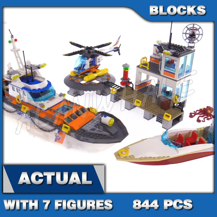 

844pcs City Urban Coast Guard Observation Headquarters Ship Speedboat 10755 Building Blocks Set Bricks Compatible Kids Brick